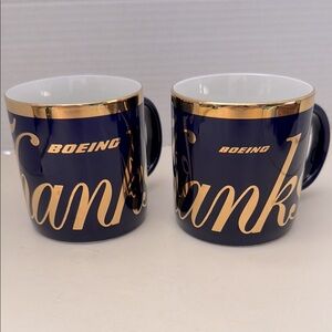 Set of 2 Boeing Sleek Navy with Gold Accents Ceramic Mugs Cups Say A Big Thanks